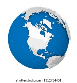 Earth globe. 3D world map with grey political map of countries dropping shadows on blue and oceans. Vector illustration.