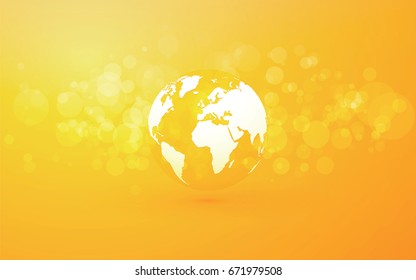 Earth globe abstract bokeh yellow background