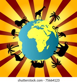 Earth globe with African animals around it