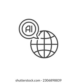 Earth Globe with AI Speech Bubble vector Artificial Intelligence concept thin line icon or symbol 