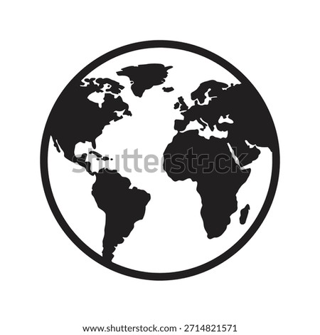 Earth globe americas solid black vector icon isolated white background world planet map space geography symbol science design graphic illustration