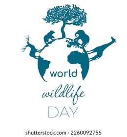 earth globe and animals silhouettes. world wildlife day concept 