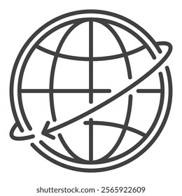 Earth Globe and Arrow Around vector concept icon or symbol in outline style