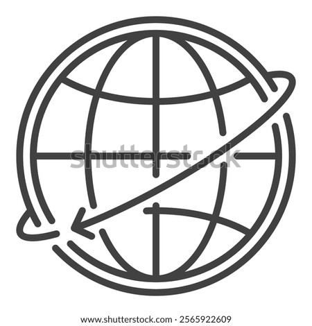 Earth Globe and Arrow Around vector concept icon or symbol in outline style