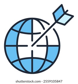 Earth Globe and Arrow vector concept blue icon or logo element