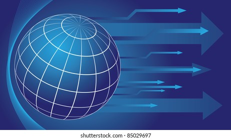 earth globe and arrows blue color abstract background