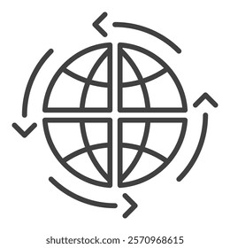 Earth Globe and Arrows vector Multipolarity thin line icon or symbol