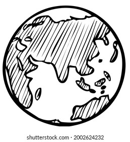 globo terrestre, atlas con mapa del mundo, mapa del mundo, dibujo, diseño 3d abstracto, vector, ilustración en color negro y blanco, aislado en fondo blanco