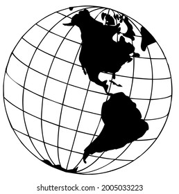 Earth globe, atlas with map of world, world map and grid, latitude and longitude, vector, illustration in black and white color, isolated on white background