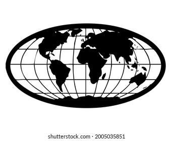 Earth Globe, Atlas With Map Of World, World Map And Grid, Latitude And Longitude, Vector, Illustration In Black And White Color, Isolated On White Background 