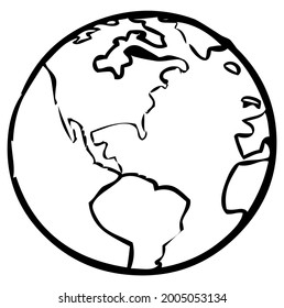 Earth globe, atlas with map of world, world map, drawing, vector, illustration in black and white color, isolated on white background