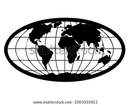 Earth globe, atlas with map of world, world map and grid, latitude and longitude, vector, illustration in black and white color, isolated on white background 