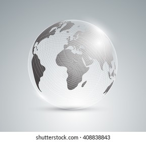  Earth. Globe. Banner geography. Realistic globe.Glass globe with world map. Vector illustration. 10 eps