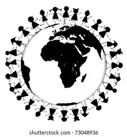 Earth globe with black children silhouettes