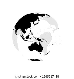 Earth globe with black world map. Focused on Australia and Pacific. Flat vector illustration.