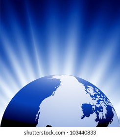 Earth globe and blue abstract background
