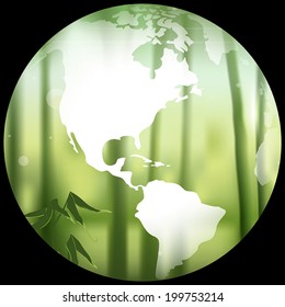 Earth Globe with a blurred bamboo forest texture vector illustration