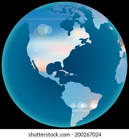 Earth Globe with a blurred clouds in the sky texture vector illustration
