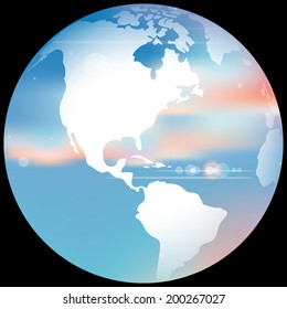 Earth Globe with a blurred clouds in the sky texture vector illustration
