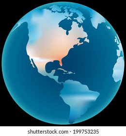Earth Globe with a blurred sea texture vector illustration