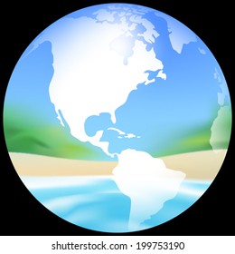 Earth Globe with a blurred tropical beach texture vector illustration