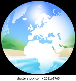 Earth Globe with a blurred tropical beach texture vector illustration