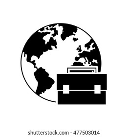 earth globe and briefcase icon