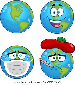 Earth Globe Cartoon Character. Vector Collection Set Isolated On White Background