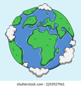 Earth globe cartoon vector isolated on white background. World map. Earth icon. Clean and modern vector illustration for design, web.