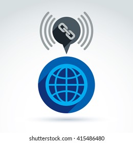 Earth globe with chain link symbol, vector conceptual icon.