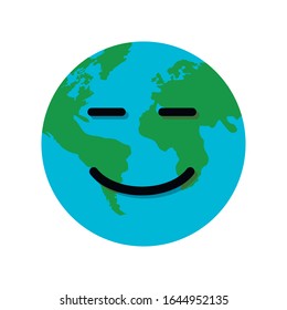 Earth globe character with smile vector illustration isolated on a white background.Earth face .Earth emotion.Smiling planet with closed ayes