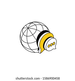 Earth globe Chat bubble. Vector line, 3d stroke isometric, color web icon, new flat style. Creative illustration design, abstract idea for infographics.
