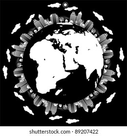 earth globe with city scape - environmental concept, vector