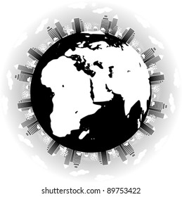 earth globe with city scape - environmental concept, vector
