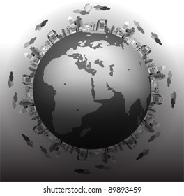 earth globe with city scape - environmental concept, vector