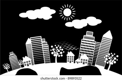 earth globe with city scape - environmental concept, vector