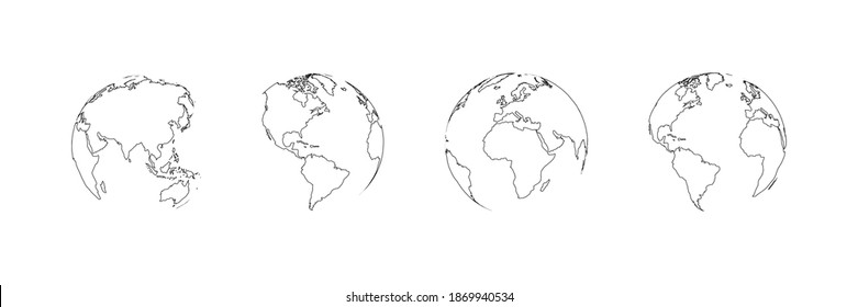 Colección del globo terrestre. Conjunto de Globos de la Tierra Negra, aislados. Iconos de mapas del mundo en diseño plano. Globe de la Tierra al estilo de las líneas modernas. Mapas del mundo para el diseño web. Ilustración del vector