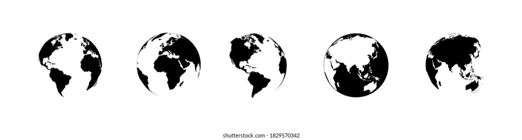 Earth globe collection. Earth vector icons. World map in flat design. Earth globes, isolated. World maps for web design. Vector illustration