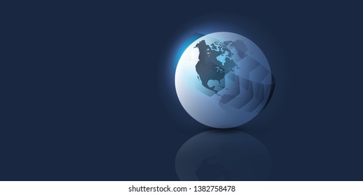 Earth Globe Concept Design - Abstract Business or Technology Background with Arrows - Vector Illustration 