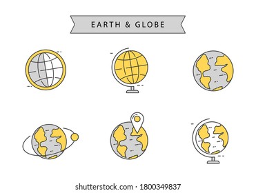 Earth and globe concept vector illustration isolated on white background. Globe icons set in linear color style 