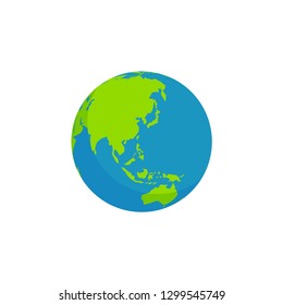 Earth Globe Continental Asia and Australia isolated white background, flat style design