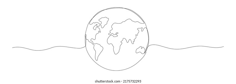 Dibujo de líneas de arte continuo del mundo de la Tierra. Símbolo dibujado del contorno del mapa mundial. Ilustración vectorial aislada en blanco.