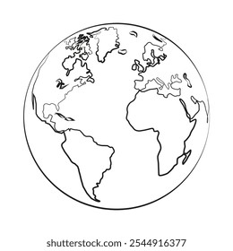 Earth globe continuous line drawing. World map contour drawn symbol. Vector illustration isolated on white. World one line art.