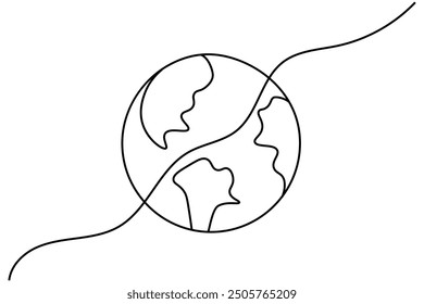 Earth globe continuous one line drawing of isolated outline vector icon