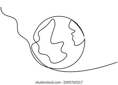 Dibujo continuo de una línea del globo terráqueo del icono aislado del Vector del contorno