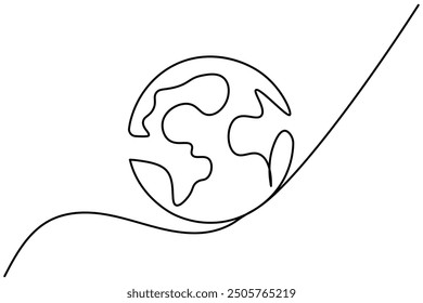 Earth globe continuous one line drawing of isolated outline vector icon