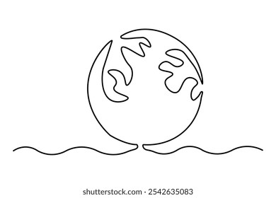 Earth globe continuous one line drawing of isolated outline vector illustration