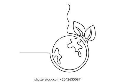 Earth globe continuous one line drawing of isolated outline vector illustration