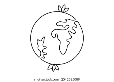 Desenho contínuo de uma linha do globo terrestre de ilustração isolada do vetor do contorno
