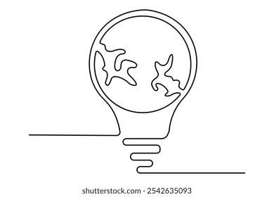 Earth globe continuous one line drawing of isolated outline vector illustration